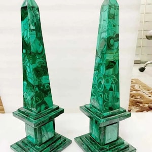 Large Genuine Polished Malachite Obelisk 12&quot; Tall Crystal Tower, Natural Green Stone Decor, Healing Crystal Gift, Chakra Energy Stone