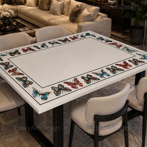 White Marble Mosaic Dining Table – Butterfly Inlay Luxury Furniture – Modern Home Decor