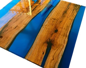 Blue Epoxy Resin Table Top, Epoxy River Table, Square Epoxy Table Tops, Made To Order Table ,Home Decor