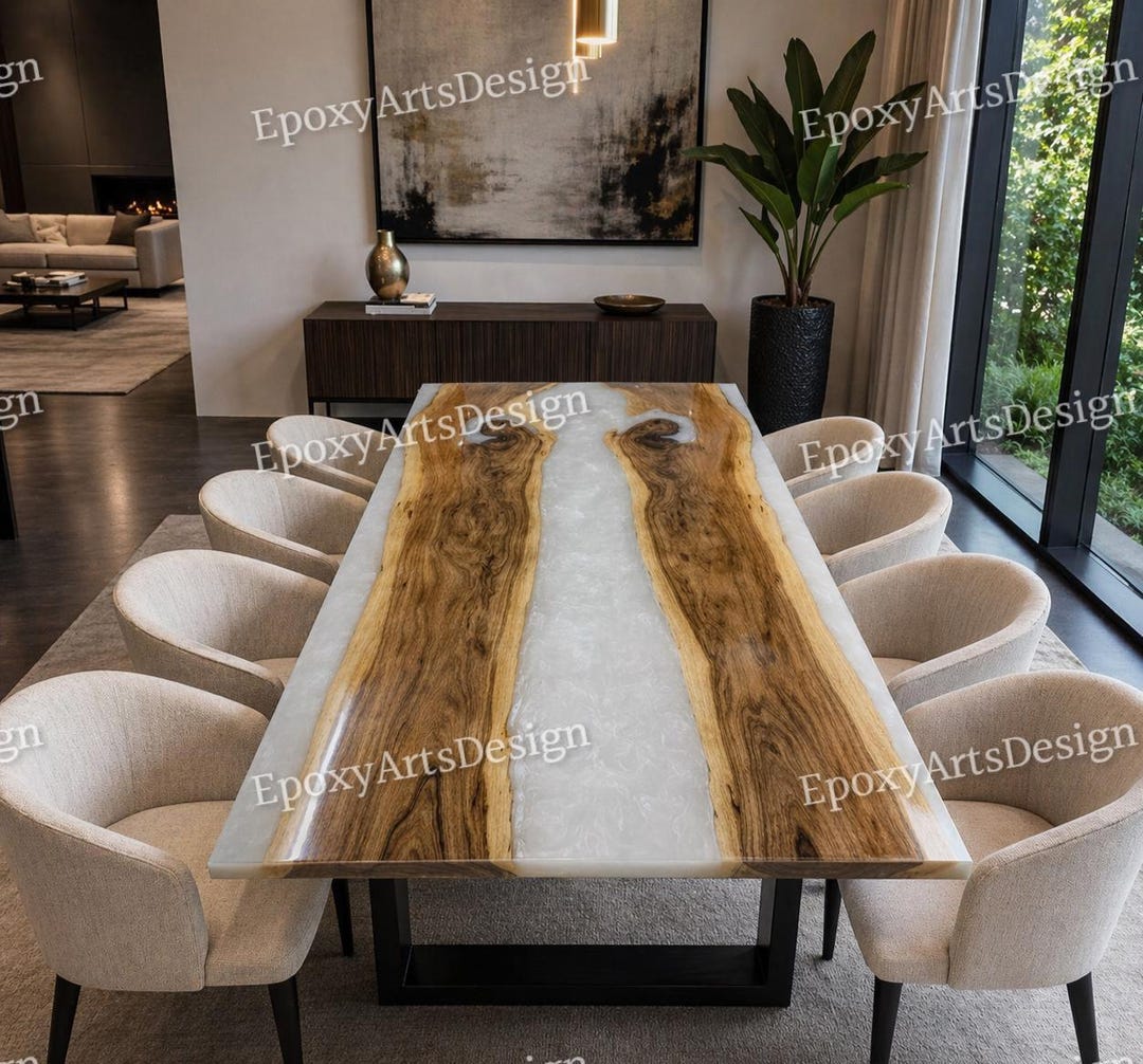 Custom River Table Epoxy Dining Table, With Iron Stand Epoxy River Wood ...