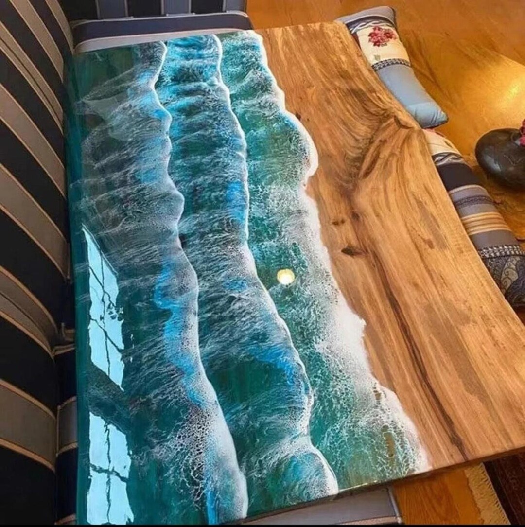 Ocean Waves Epoxy Resin Acacia Wood Table: Custom Dining or Coffee ...