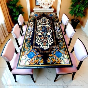 Marble Inlay Dining Table Top Floral Pietra Dura Gemstone Artwork Home Kitchen Furniture