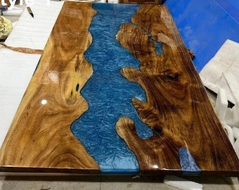 Epoxy Coffee Table, Acacia Wood Table Tops, Custom Made Dinner Table Top for Restaurant Decor, Epoxy Console Panel, Office Meeting Desktop