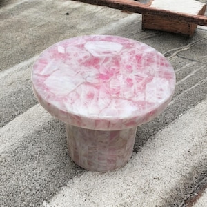 Rose Quartz Gems Table Top Round Countertop for Coffee or Bar Interior Decorative Healing Crystal Lawan End Table House Furniture