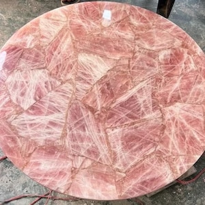 Pink Rose Quartz End Table Top, Handmade Hallway Accent, Crystal Stone Decor, Custom Size Available, Elegant Interior Table