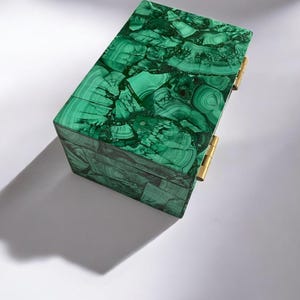 Unique Jewelry Storage Box Rectangle Malachite Overlay Gemstone Work Handmade Surprises Birthday Gifts