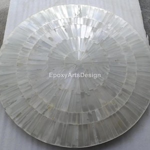 Natural Selenite Stone Round Coffee End Table Handmade Arts Sunburst Pattern Table Top For Living Room Decors