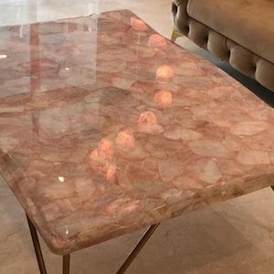 Pink Rose Quartz Table Top / Quartz Dining Table /  Stone Dining Sofa Table / Quartz Dining Table / Patio Home Outdoor Decor And Furniture