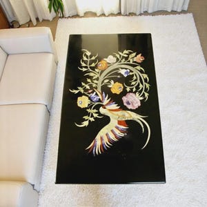 Black Center Table Top for Home & Living Room Decor Pietra dura Bird Indian Art Handmade Gifts