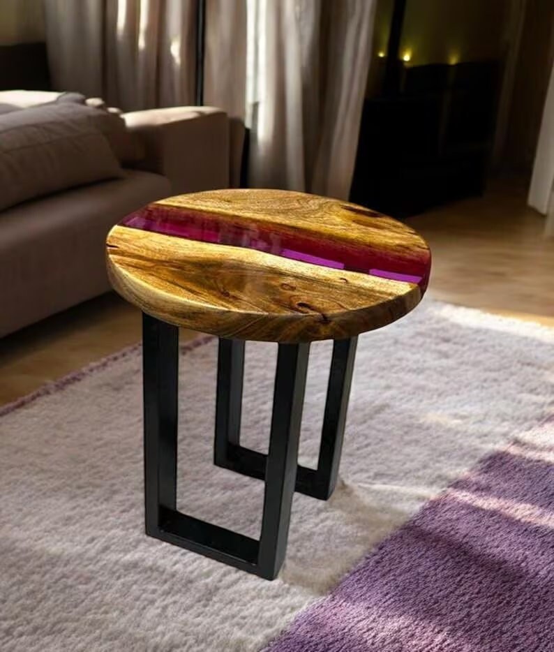 Round Table for Living Room, Custom Epoxy Round Wood Table, Handmade