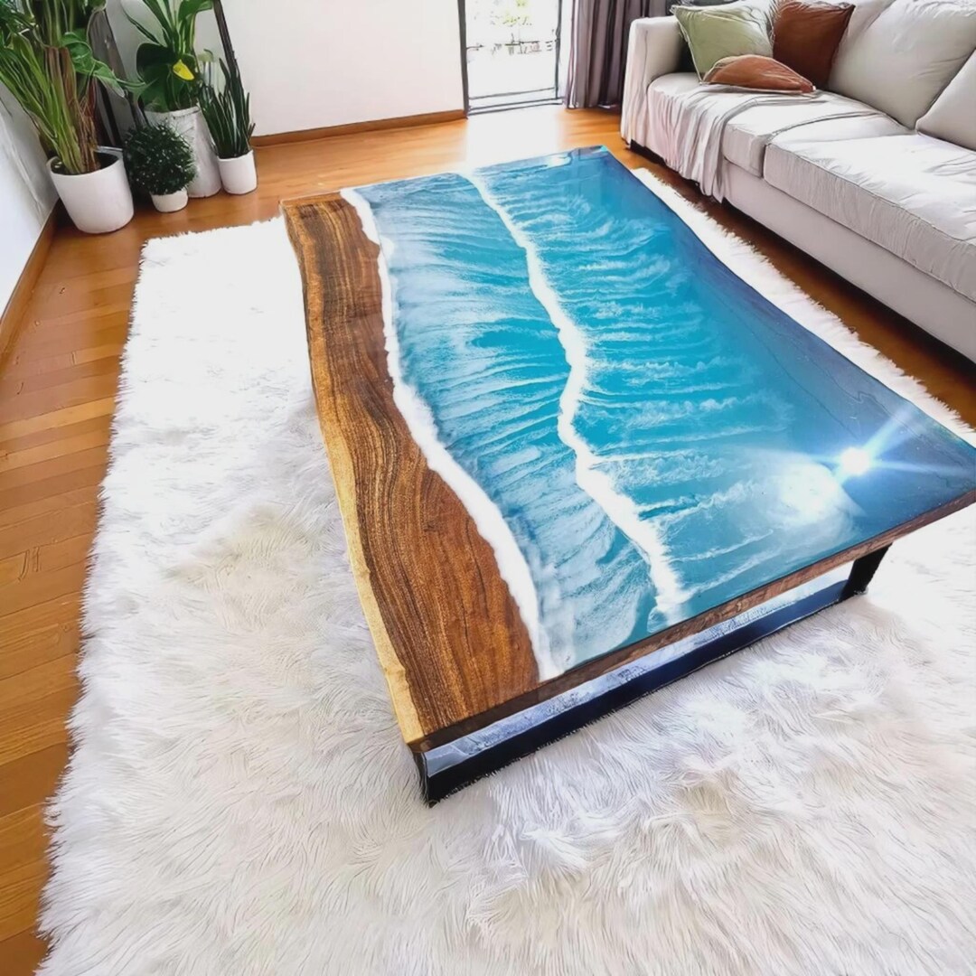 Epoxy Resin Ocean Coffee Table, Made to Order, Rectangular Farmhouse ...