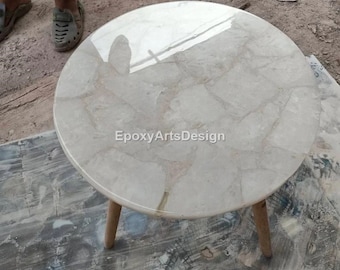 Round Quartz Agate Table, Agate Center Table, Side Table for Living Room, 24 x 24 Quartz Counter Top, Cocktail Table, White Agate Table Tops