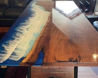 Ocean Wave Tafel, Epoxy Hars Dine Tafel, Epoxy Eettafel, Zeetafel, Houten Tafel, Vergaderzaal Tafel, Salontafel, Home decor