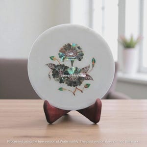 Marble Serving Dish Inlay Plate Floral Abalone Shell Inlay Semi Precious Gemstone Home Kitchen Decor