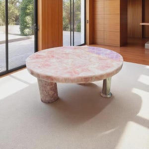 Pink Rose Quartz Table, Stone Coffee Table, Round Dining Table, Custom Hallway Table Top, Modern Sofa Table, Stylish Home Decor Interior