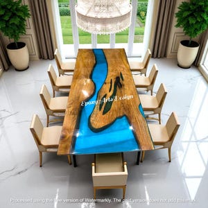 Custom Blue Epoxy Resin Table | Live Edge Wood | River Coffee Table Top | Natural Acacia Wood Countertop Island  Slab | Home Decor