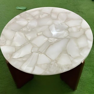 White Agate Table Tops, Quartz Table Top, Round Coffee Table, Breakfast Table, Small End Table, Home and Office , Handmade Furniture, Gifts