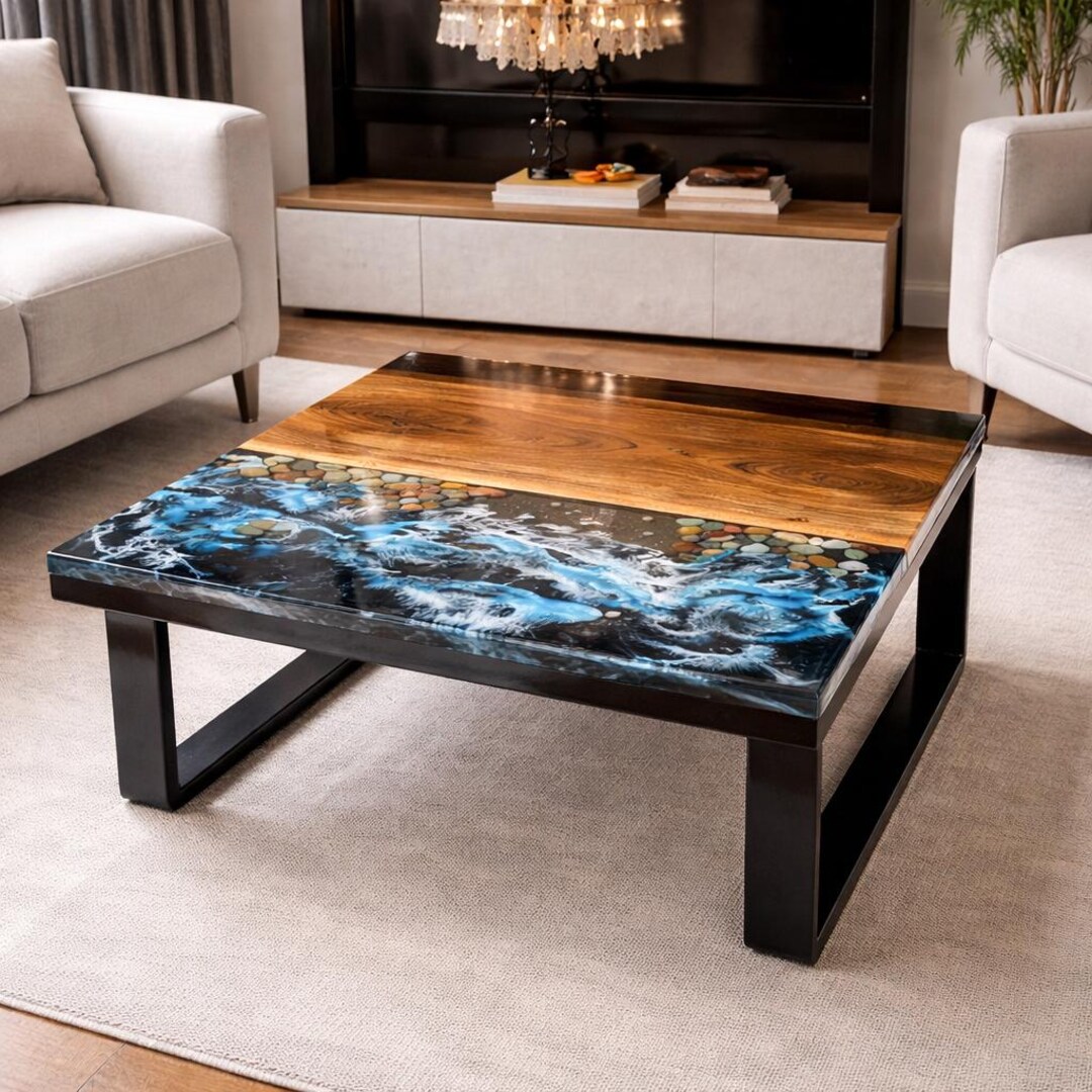 Ocean Blue Epoxy River Table: Acacia Wood Resin Coffee Table - Etsy