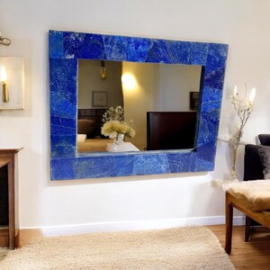 Lapis Lazuli Wall Mirror: Handmade Blue Stone Rectangle Mirror