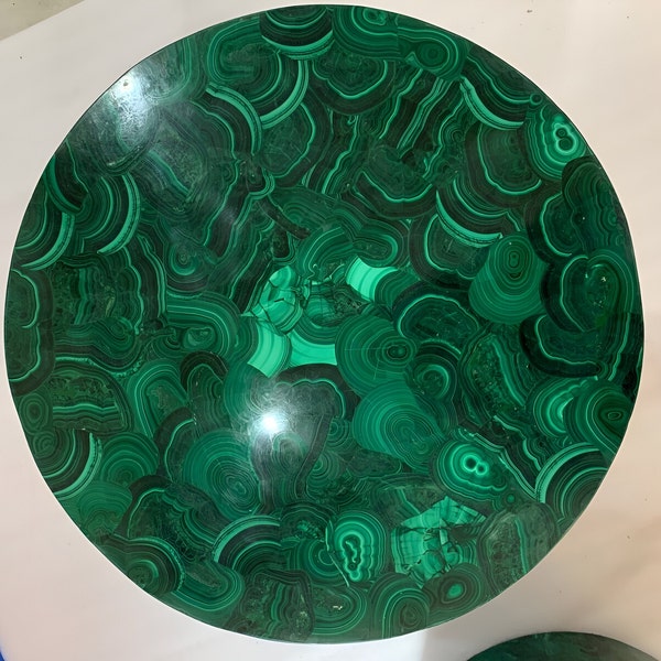 12x12 Inches Malachite Round Sofa Center Table Top Natural Random Overlay Gemstone Work Hallway Restaurant Decor