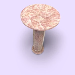 24&quot;x24&quot;Round Console Bar Coffee Table Top Handmade Art Natural Pink Rose Quartz Gemstone With 29&quot; Inches Stand Height