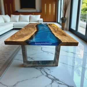Handmade Coffee Table Top, Blue Epoxy Table Top, River Epoxy Table, Custom Wood Resin Art, Home Furniture, Modern Living Room Decor