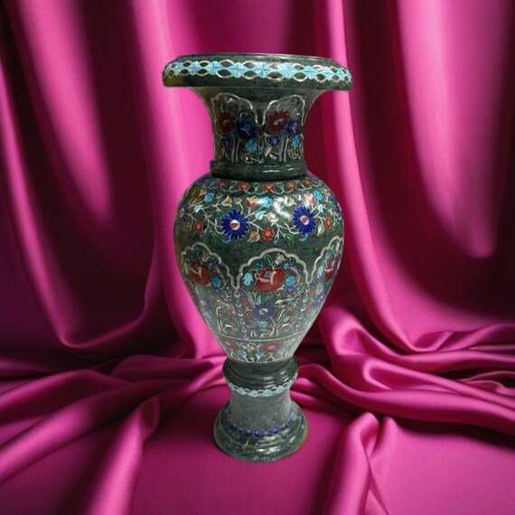 VASE À FLEURS en marbre blanc de 7 pouces, pot de mosaïque en pierre... EUR 246,20 - FR