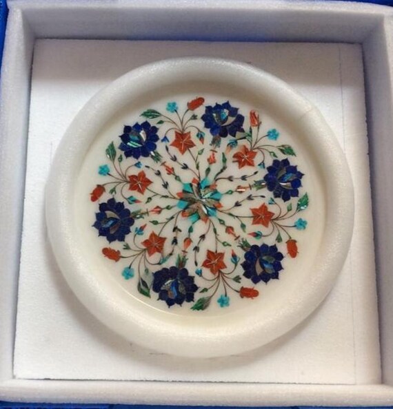 大理石象嵌サービングプレート 花柄 マルチプレシャスジェムストーン