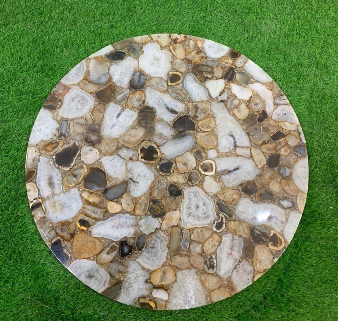36x36 Mid Century Countertop Natural Mix Agate Round Table Custom Made ...
