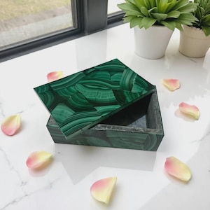 Malachit Edelstein Ring Box Handgemachte Schmuck Aufbewahrung & Mehrzweckgebrauch Sammlerstück Kunst