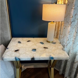 Handmade White Agate Table Top: Custom Coffee Table, Outdoor Decor