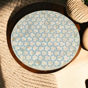 Round Bone Inlay Table Top Handmade Beautiful India Art Decor