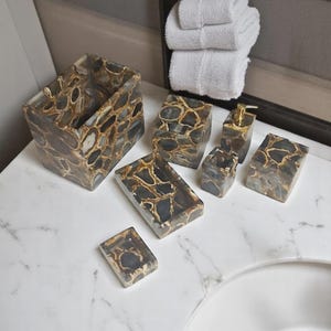 7 Pieces Marble Bathroom Accessories/ Black Agate Bathroom Accessories Set/ Bathroom Decoration / Bathroom Organisation / Bathroom Gift Set