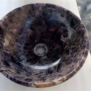 Handmade Amethyst Stone Sink Bowl Elegant Bathroom Vanity Top Round Gemstone Wash Basin Perfect for Bathroom &Kitchen Interior Decor