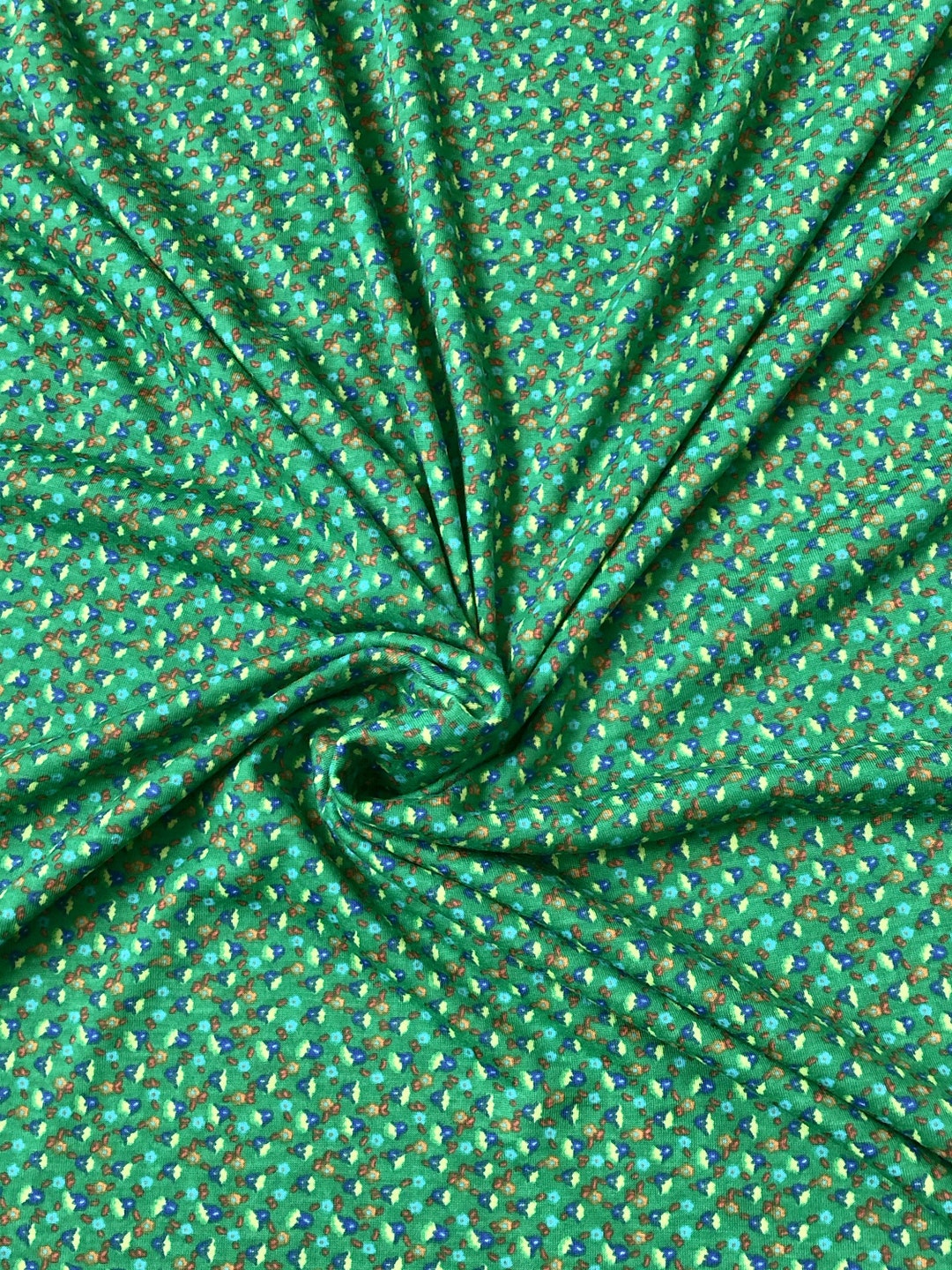 Green Knit Fabric, Ditsy Floral Fabric 60 Wide 2 Way Stretch Cotton Jersey Knit Fabric by the