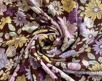 Floral Rayon Challis Fabric by the Yard, Soft Drapey Dress Fabric, Deadstock Apparel Fabric, Lightweight Fashion Yardage