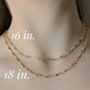 マルチカラー チェーン ネックレス | 18K ゴールド フィルド ネックレス | クリスタル ネックレス | カラフル リンク ネックレス | チャーム ネックレス | クリスタル ブレスレット