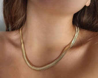 8mm Gold Snake Chain Necklace | 18k Gold Filled Necklace | Herringbone Chain Necklace | Flat Snake Chain | High Quality Snake Chain Necklace