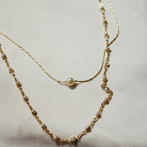 Double Layered Gold Pearl Necklace Set, Single Floating Pearl Necklace ...