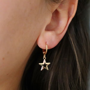 Gold Star Classic Huggies | Starburst Huggie Earrings |  Celestial Dangle Earrings | 18K Gold Filled Earrings | Dainty Star Earrings