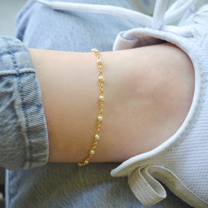 18K Gold Pearl Anklet for Women, Pearl Anklet, Gold Simple Anklet, Everyday Layering Anklet, Pearl Jewelry