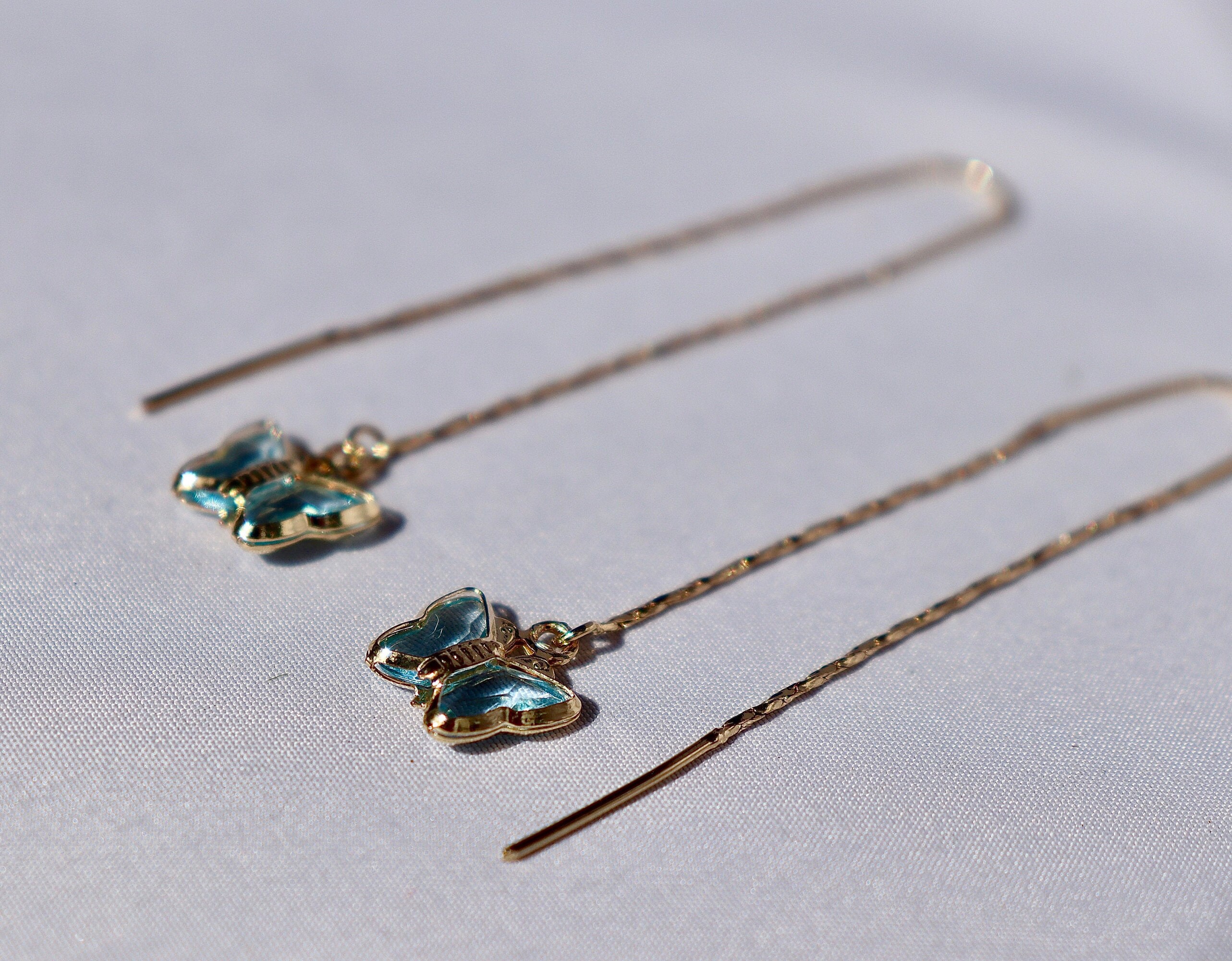 Dainty Butterfly Threader Earrings Butterfly Earring Etsy