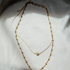 Double Layered Gold Pearl Necklace Set, Single Floating Pearl Necklace ...