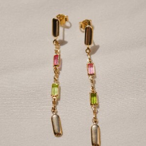 Multicolor Chain Necklace 18k Gold Filled Necklace Crystal Necklace Colorful Link Necklace Charm Necklace Crystal Bracelet Dark-Color Earrings