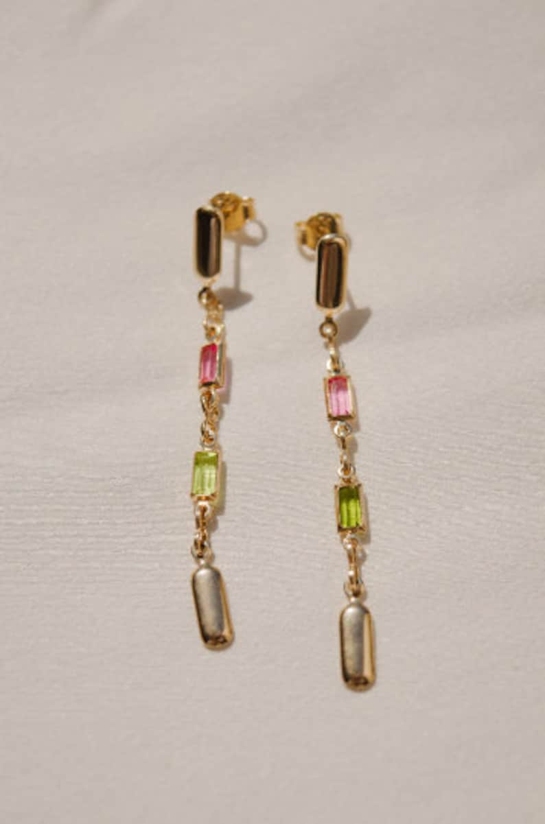 Multicolor Chain Necklace 18k Gold Filled Necklace Crystal Necklace Colorful Link Necklace Charm Necklace Crystal Bracelet Dark-Color Earrings