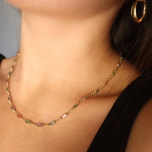 Multicolor Chain Necklace 18k Gold Filled Necklace Crystal Necklace Colorful Link Necklace Charm Necklace Crystal Bracelet image 1