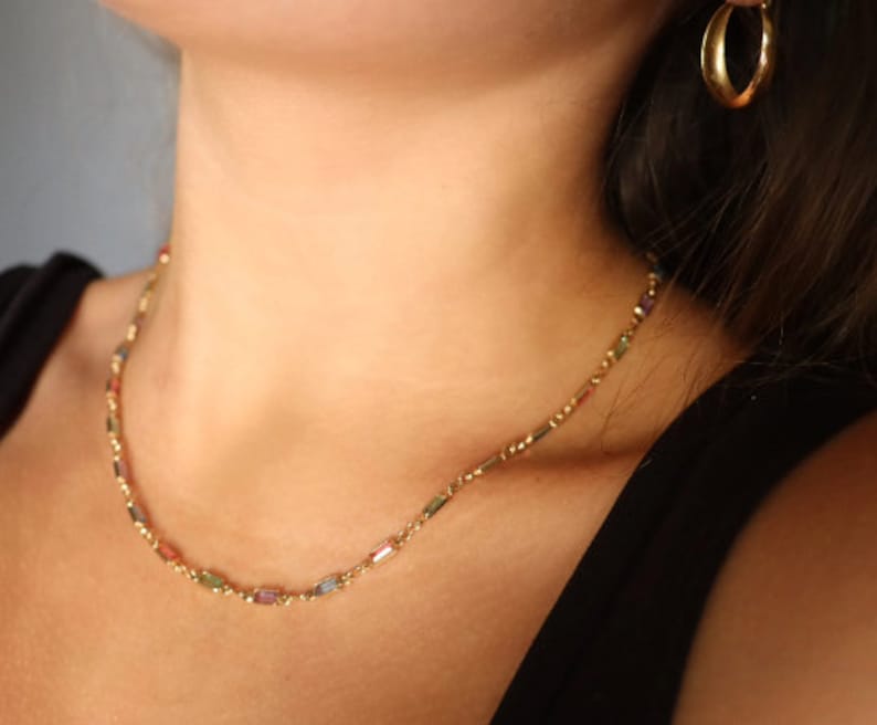Multicolor Chain Necklace 18k Gold Filled Necklace Crystal Necklace Colorful Link Necklace Charm Necklace Crystal Bracelet image 1