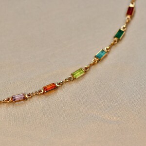 Multicolor Chain Necklace 18k Gold Filled Necklace Crystal Necklace Colorful Link Necklace Charm Necklace Crystal Bracelet image 4