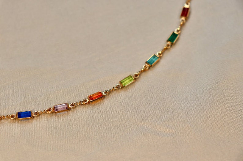 Multicolor Chain Necklace 18k Gold Filled Necklace Crystal Necklace Colorful Link Necklace Charm Necklace Crystal Bracelet image 4