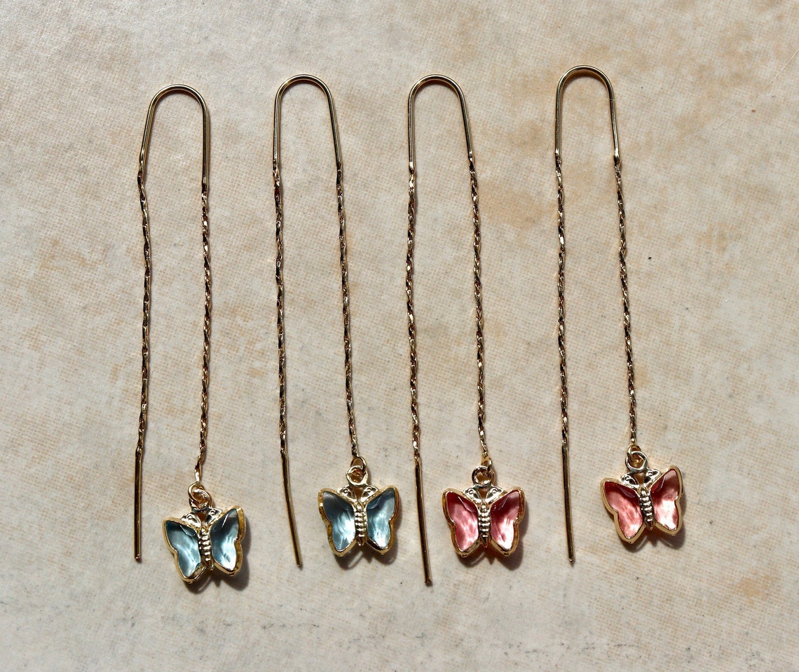 Dainty Butterfly Threader Earrings Butterfly Earring Etsy